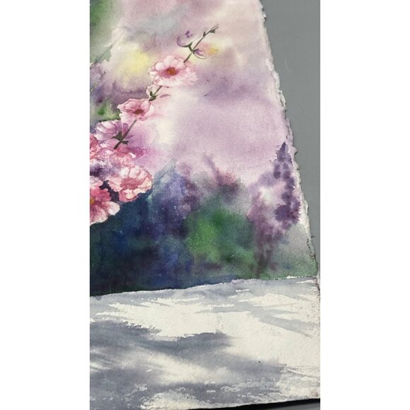 2 sided Watercolor Painting Flowers Vase Scenic Covered Bridge Landscape READ - Picture 6 of 11